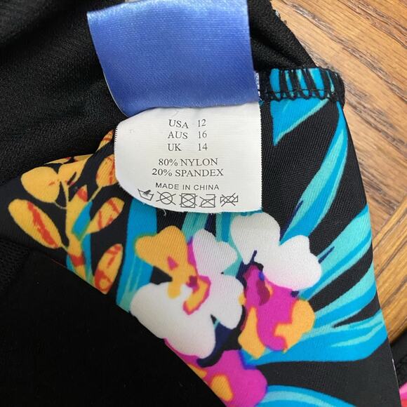 Byron Blue Women's One Piece Swimsuit Blue Floral Patterned Swimming Size 12 - Picture 7 of 7